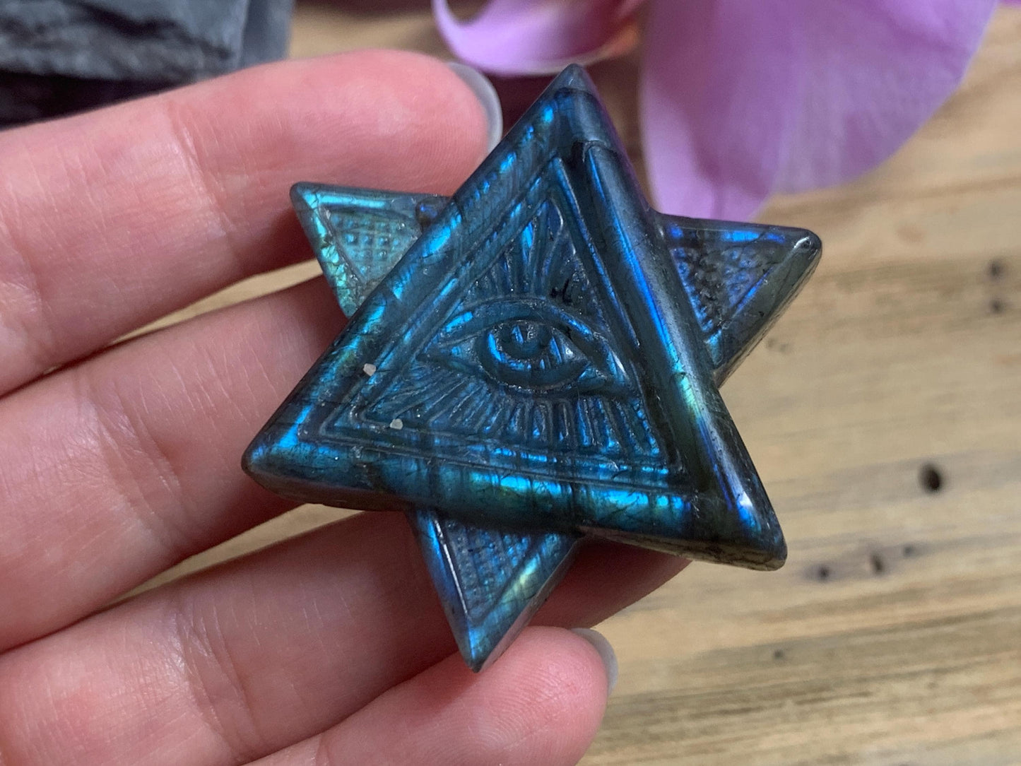 Labradorite Crystal Carving Merkaba Star All Seeing Eye Gift Art