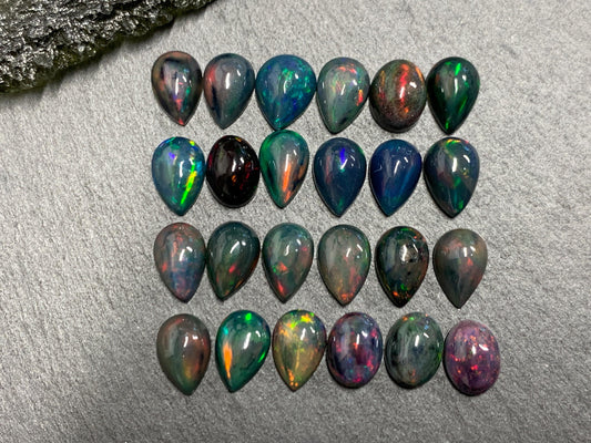 Black Ethiopian Opal pear 8-9mm long cabochon