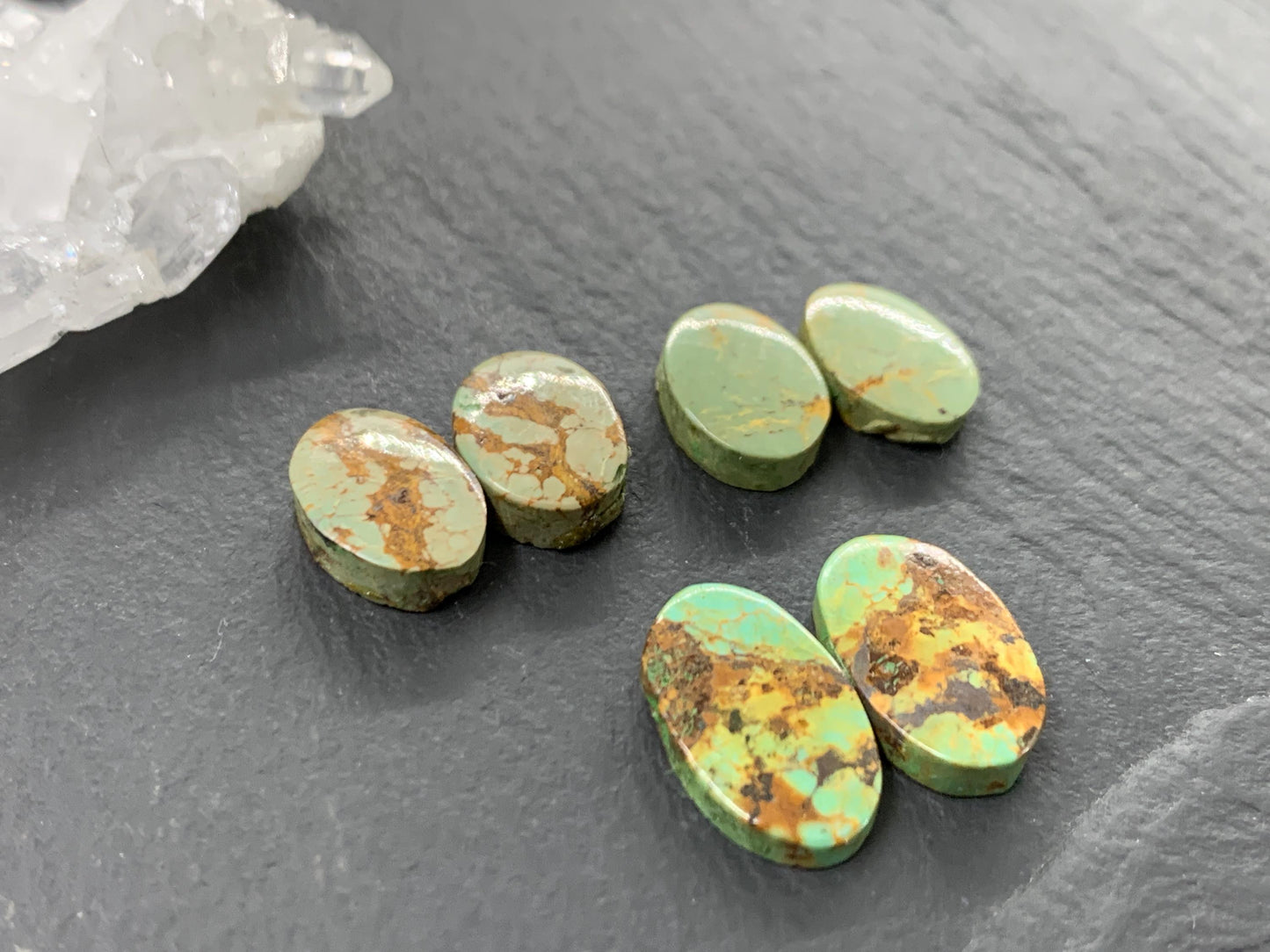 Tibetan Turquoise Pair 11-14mm long Cabochon - Hand Cut Cabochon