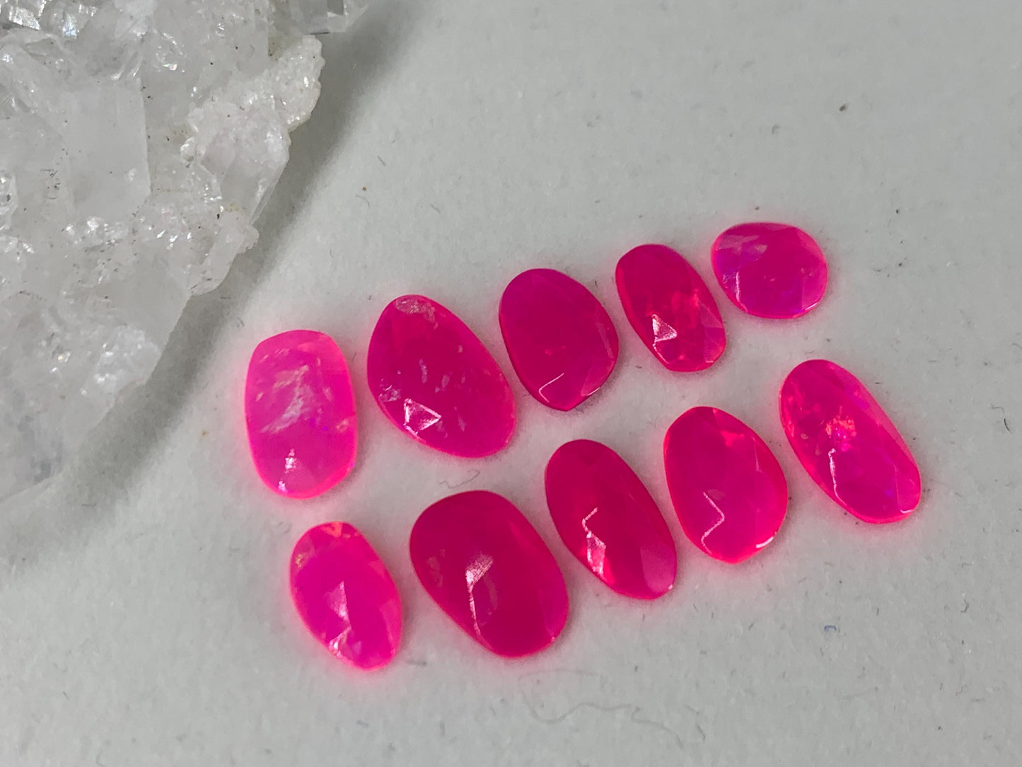 Faceted Ethiopian Pink Opal 8-11mm long cabochon