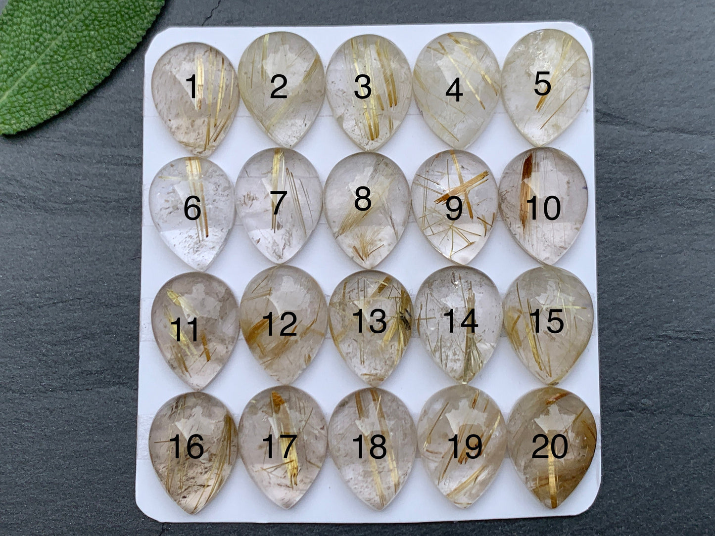 Gold Rutilated Quartz pear 13x18mm cabochon - Calibrated cabochons