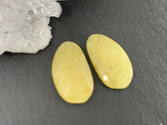 Faceted Yellow Sapphire pair 9x17x3mm cabochon