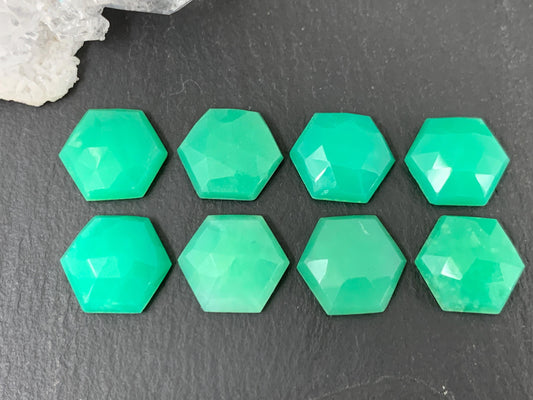 Faceted Chrysoprase hexagon 8mm cabochon