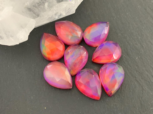 Faceted Aurora Opal pear 10x14mm  - Doublet cabochons