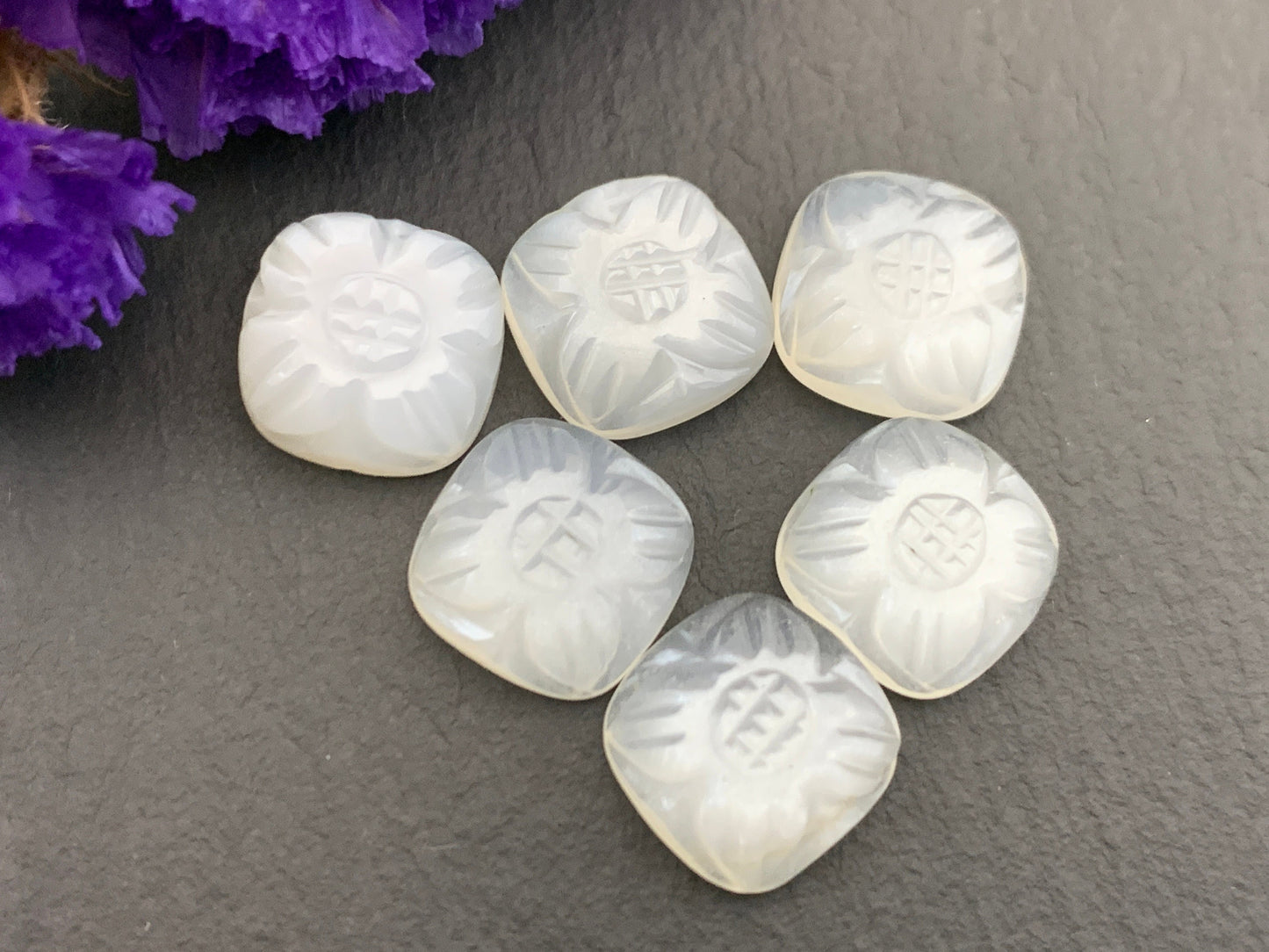 White Moonstone carved square cushion 10mm cabochon