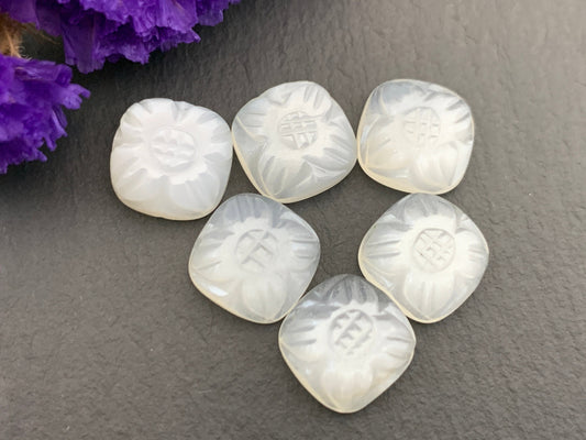 White Moonstone carved square cushion 10mm cabochon