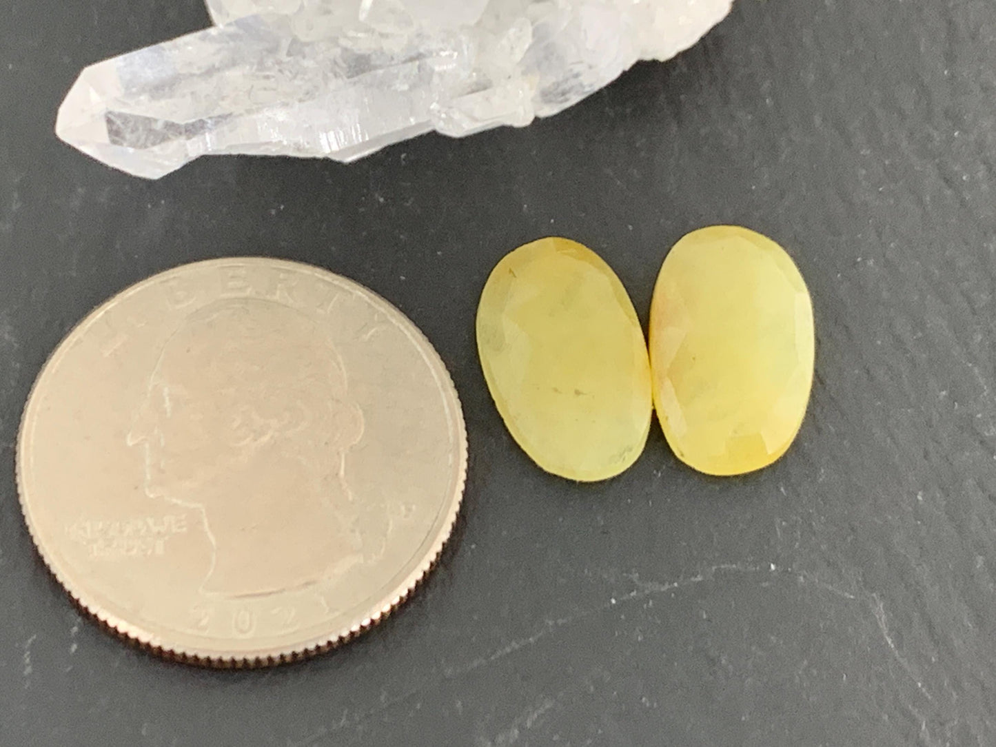 Faceted Yellow Sapphire pair 9x15x3mm cabochon