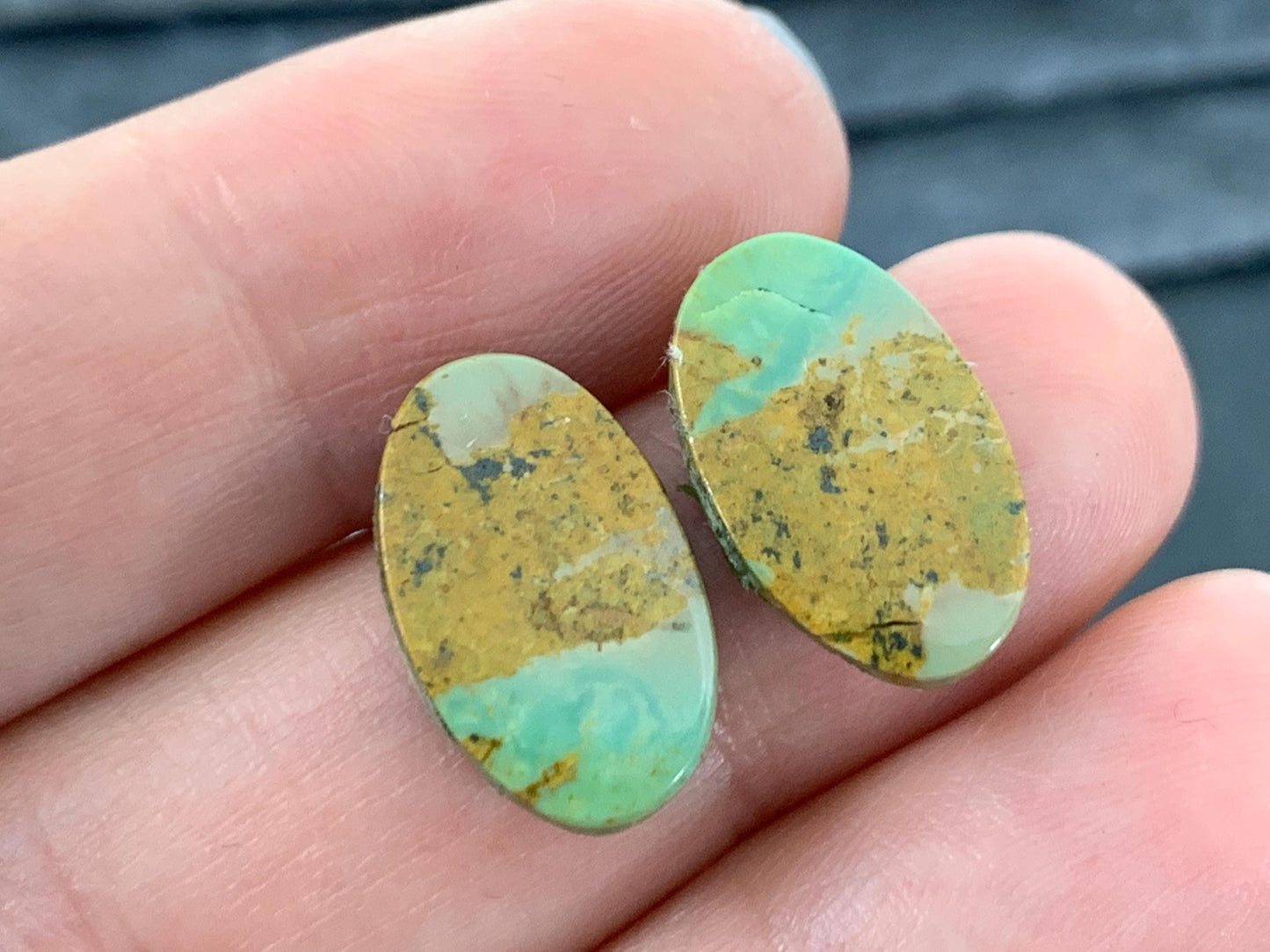 Tibetan Turquoise Pair 10x16mm Cabochon - Hand Cut Cabochon