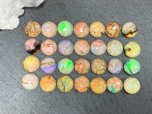 Faceted Monarch Opal round 10mm doublet cabochons - Doublet cabochons