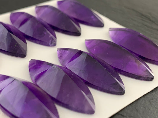 Faceted Amethyst Marquise 12x30mm Cabochon - Natural Purple Gemstone Stone