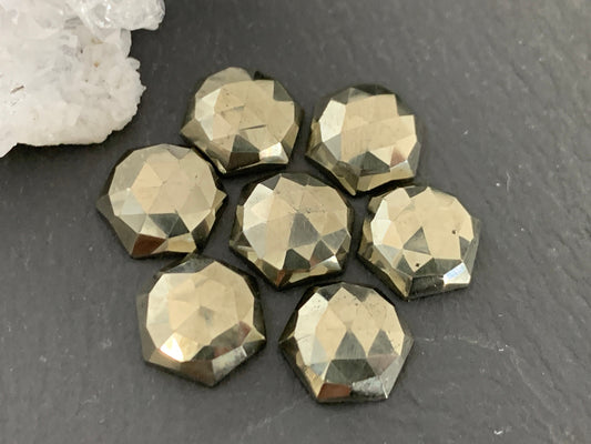 Faceted Pyrite hexagon 10mm Cabochon