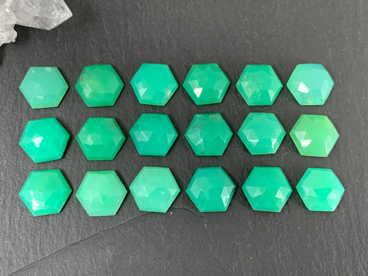 Faceted Chrysoprase hexagon 10mm cabochon