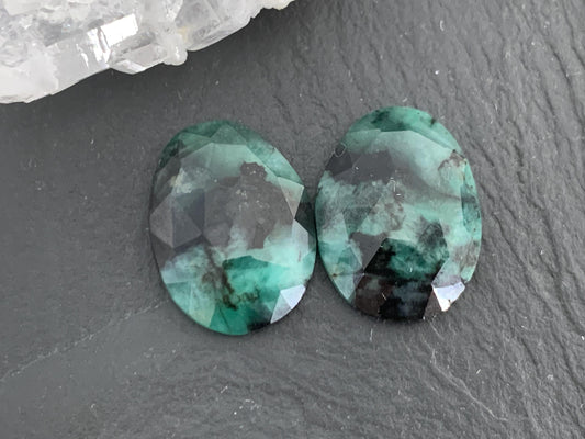 Faceted Emerald Pair 13x18x4mm cabochon