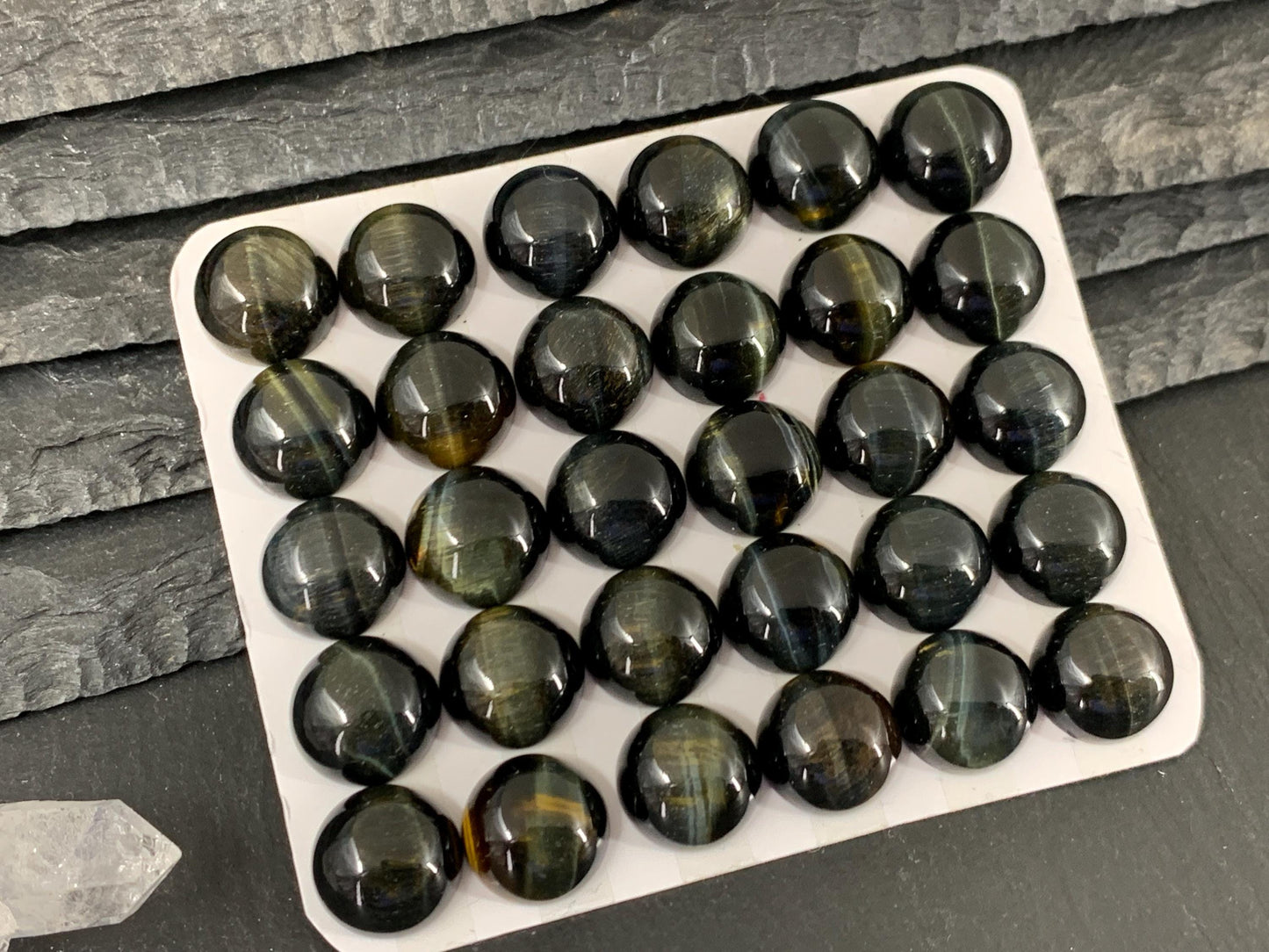Yellow Blue Tiger Eye round 12mm cabochon - Calibrated cabochons.