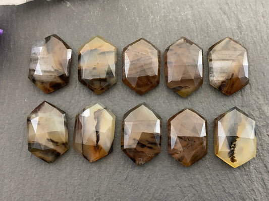 Faceted Montana Agate hexagon 10x16mm cabochon