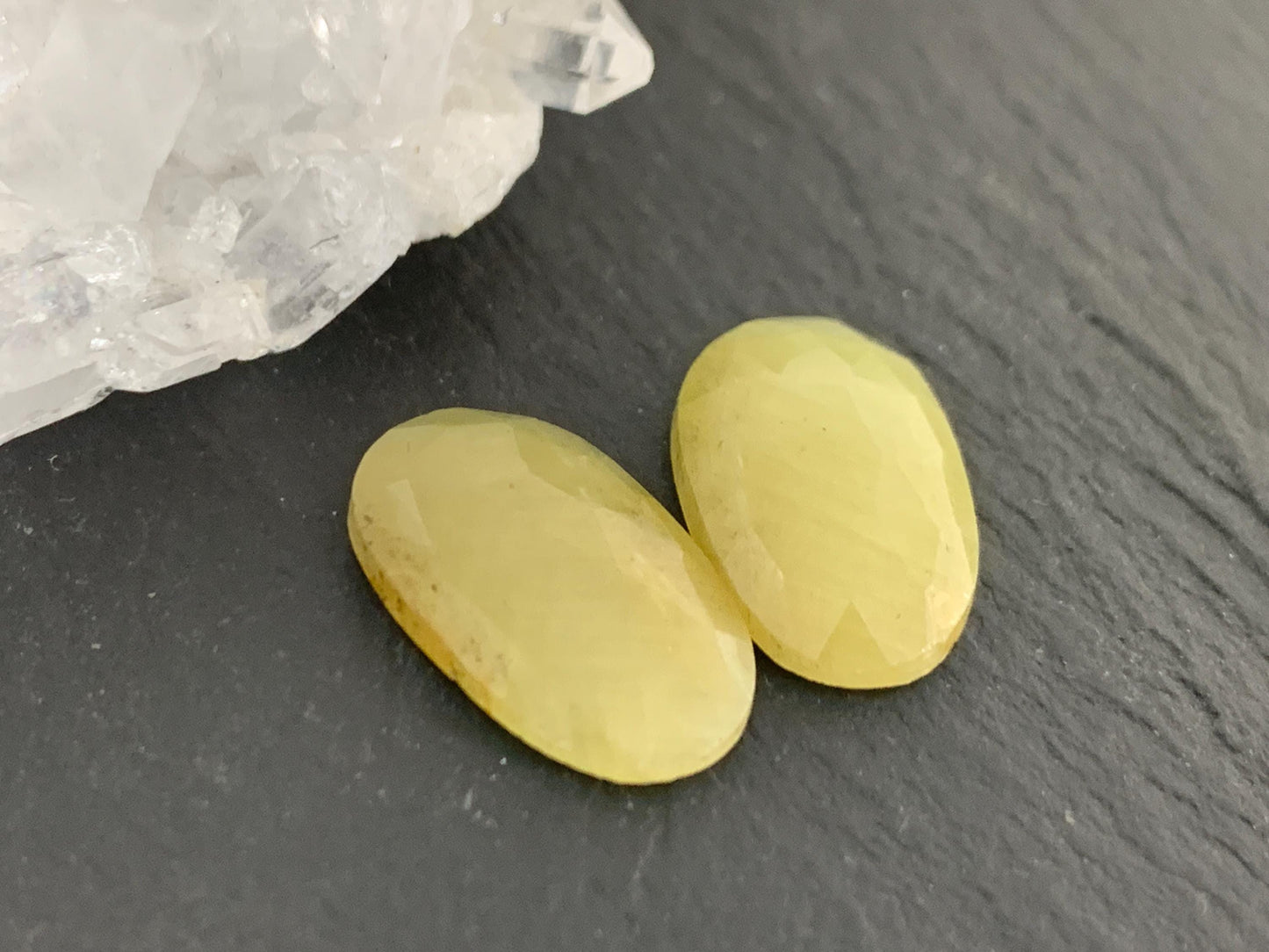 Faceted Yellow Sapphire pair 10x16x4mm cabochon