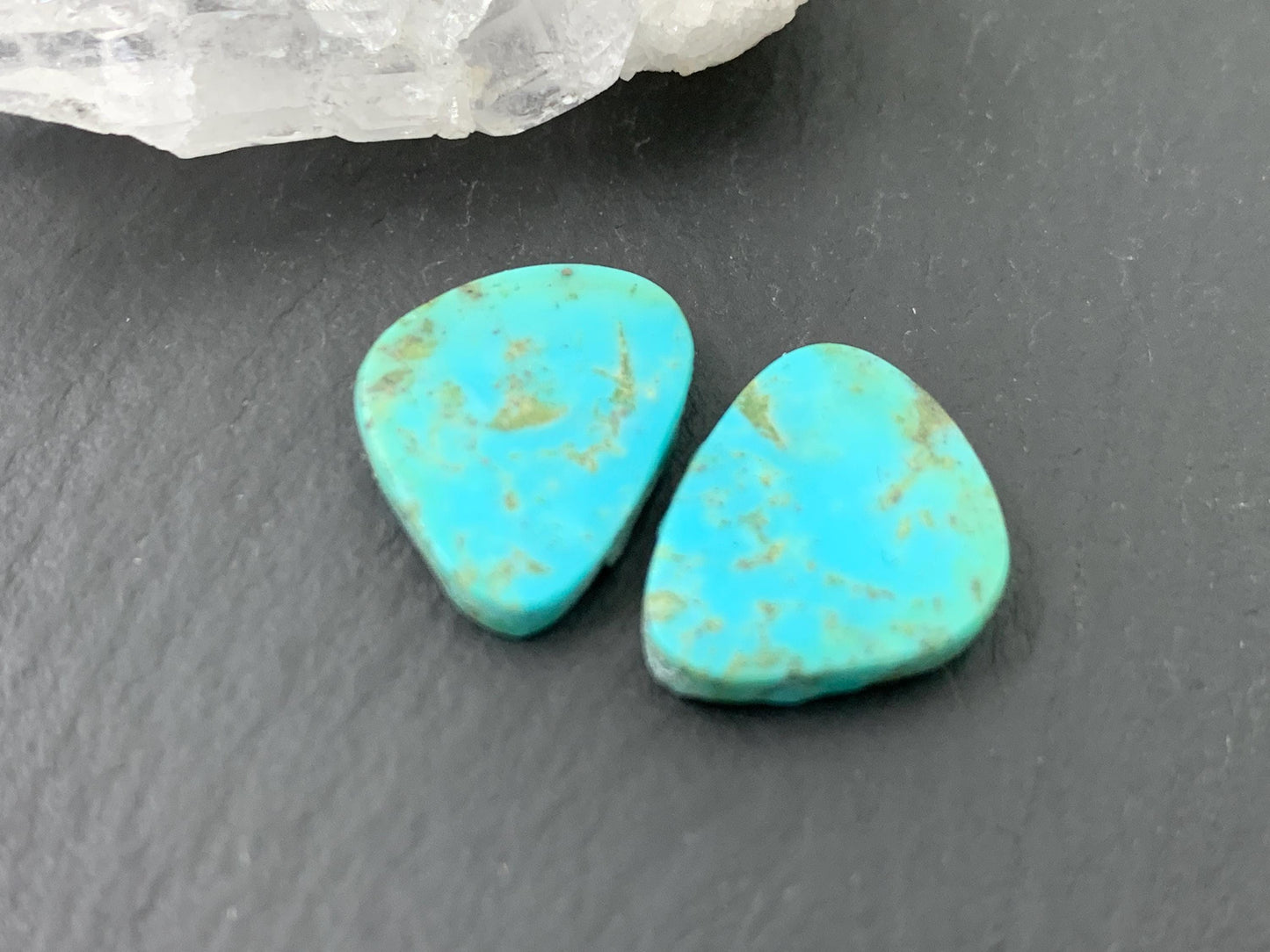 Tibetan Turquoise Pair 12x14mm Cabochon - Hand Cut Cabochon