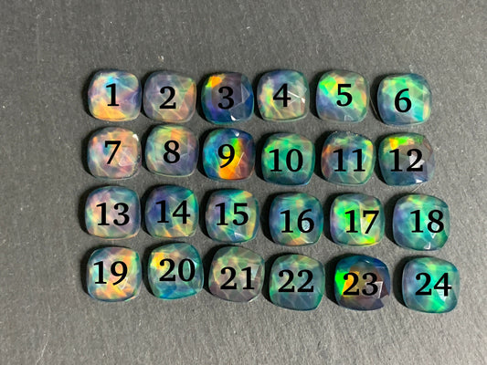 Faceted Aurora Opal square 10mm cabochon - Doublet cabochons