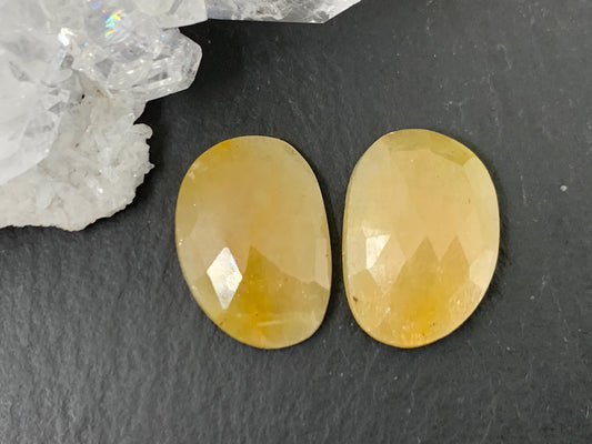 Faceted Yellow Sapphire pair 10x15x3mm cabochon