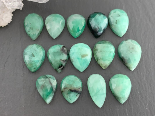 Faceted Emerald pear 11-13mm long cabochon