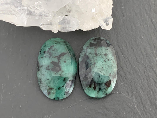 Faceted Emerald Pair 13x20x4.5mm cabochon