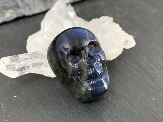 Labradorite Skull Cabochon 15x22mm - Natural Green Gemstone Flat Back Carving