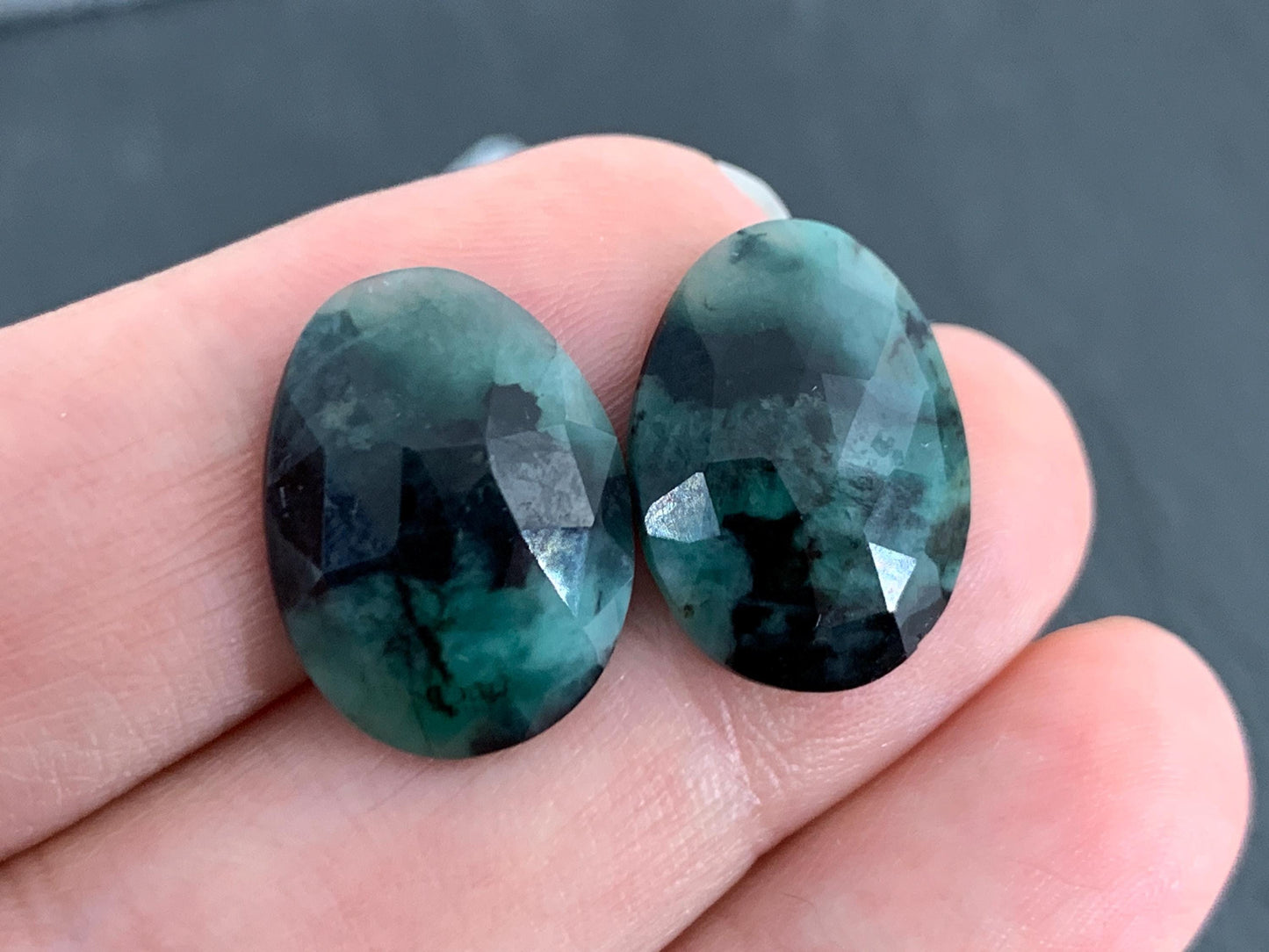 Faceted Emerald Pair 13x18x4mm cabochon