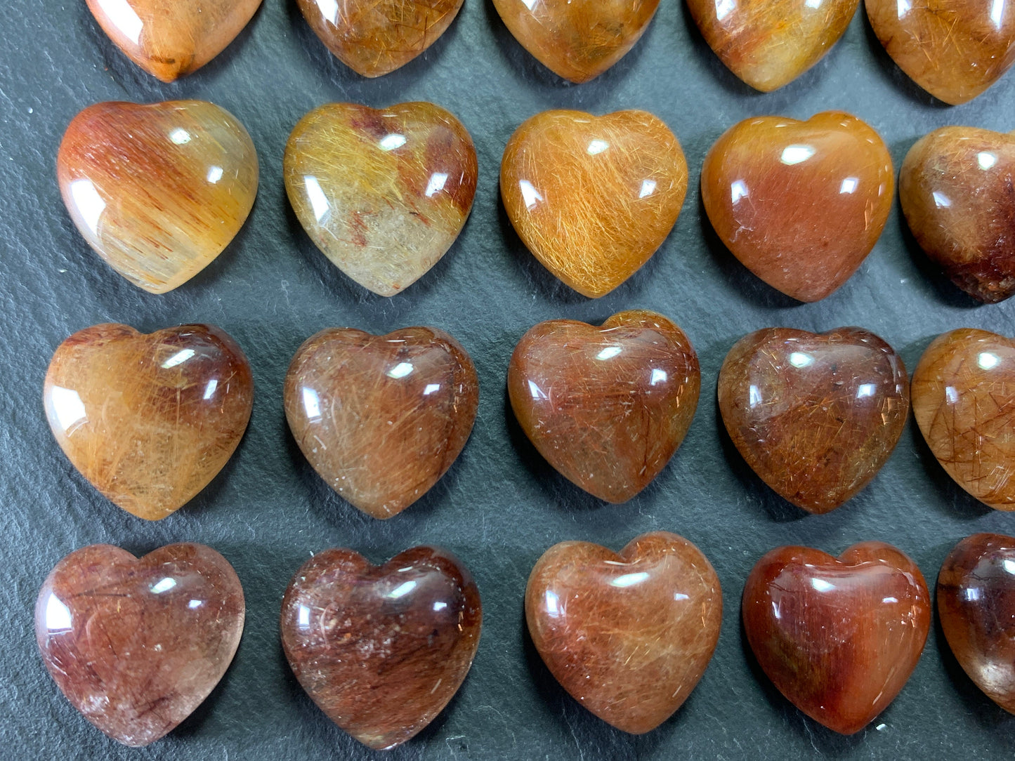 Rutilated Quartz heart 15x15mm cabochon - Calibrated cabochons