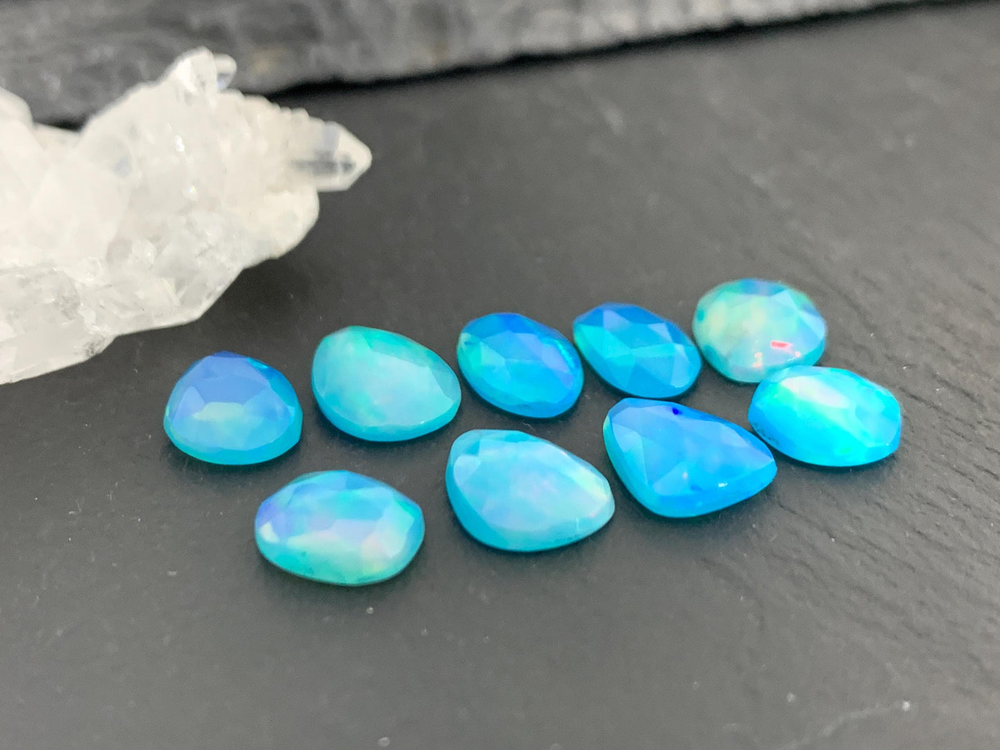 Faceted Ethiopian Blue Opal 9-12mm long cabochon - Select your cabochon