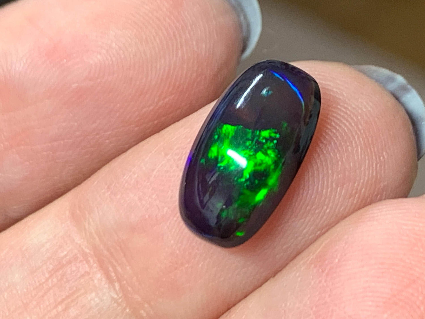 Natural Ethiopian Black Opal 7x13x4mm cabochon