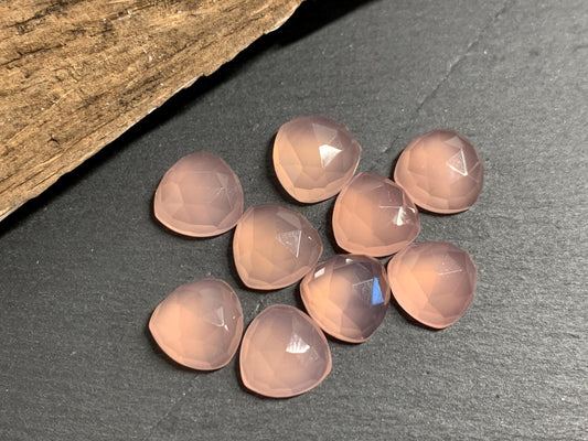 Faceted Pink Chalcedony triangle 10mm cabochon