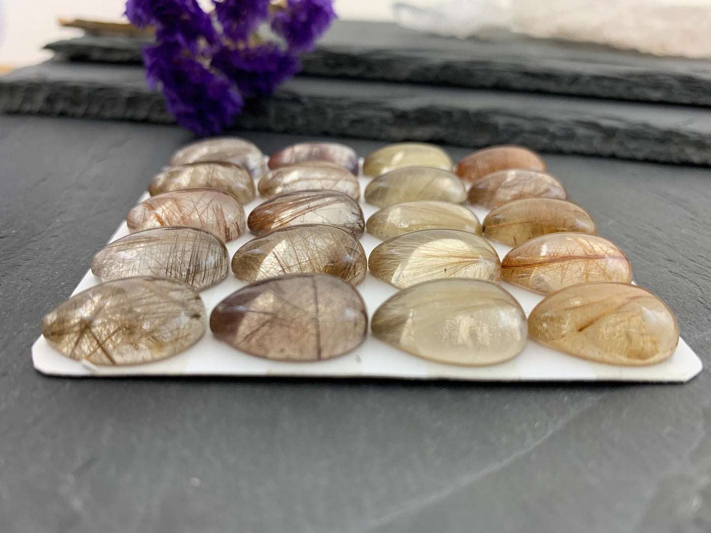 Rutilated Quartz pear 13x18mm cabochon - Calibrated cabochons