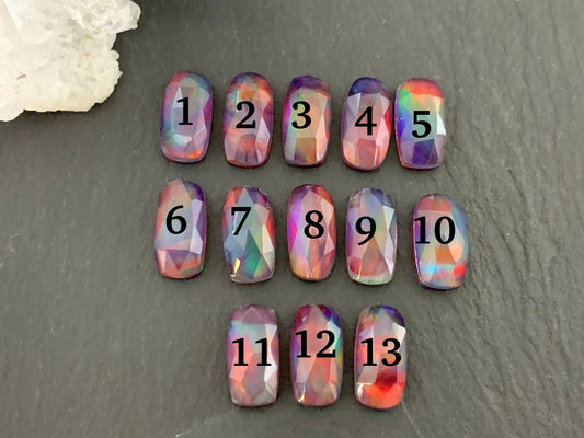 Faceted Aurora Opal oval 6x12mm cabochon - Doublet cabochon
