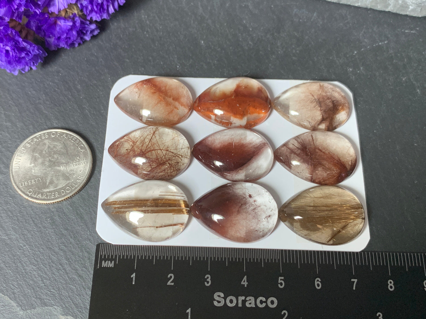 Rutilated Quartz pear 18x25mm cabochon - Calibrated cabochons