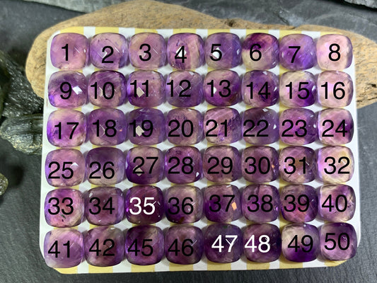 Faceted Amethyst square cushion 10mm cabochon - Calibrated cabochons