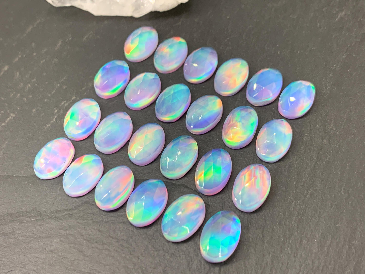 Faceted Aurora Opal oval 8x12mm cabochons - Doublet cabochons - man made Opal
