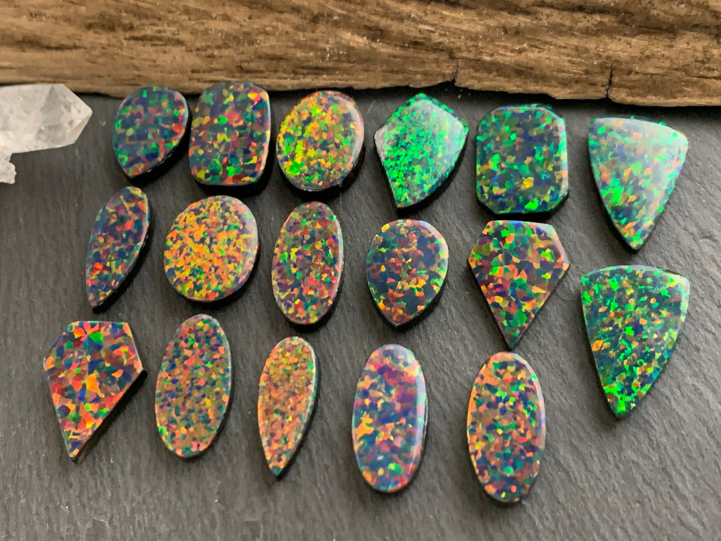 Aurora Opal 16-21mm long pear, oval cabochon - Doublet cabochons