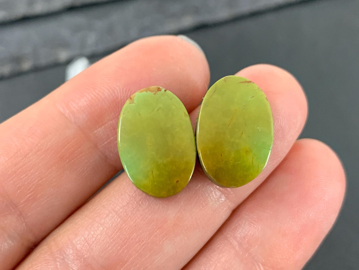 Tibetan Turquoise Pair 11x16mm Cabochon - Hand Cut Cabochon
