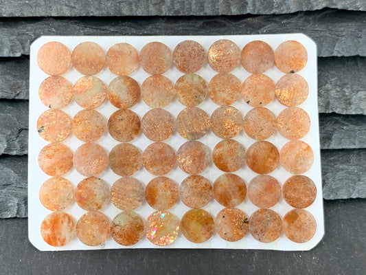 Flat Sunstone Cabochon 8mm Round - Calibrated Natural Gemstone for Jewelry Making