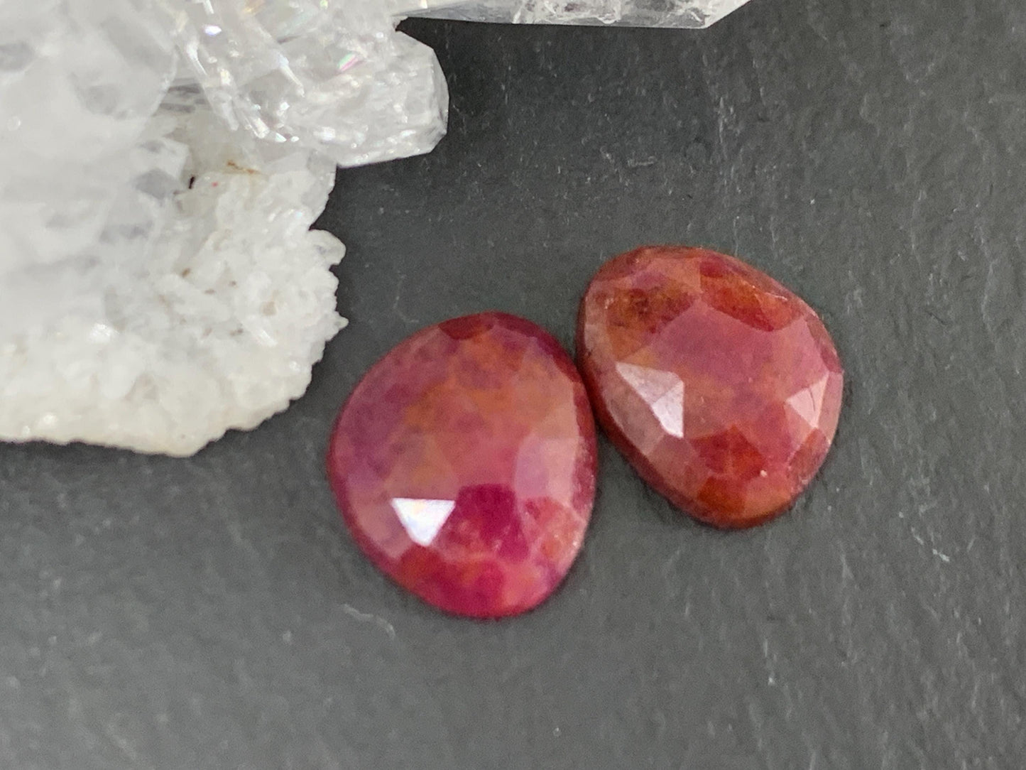 Faceted Ruby pair 8x10x2.5mm cabochon