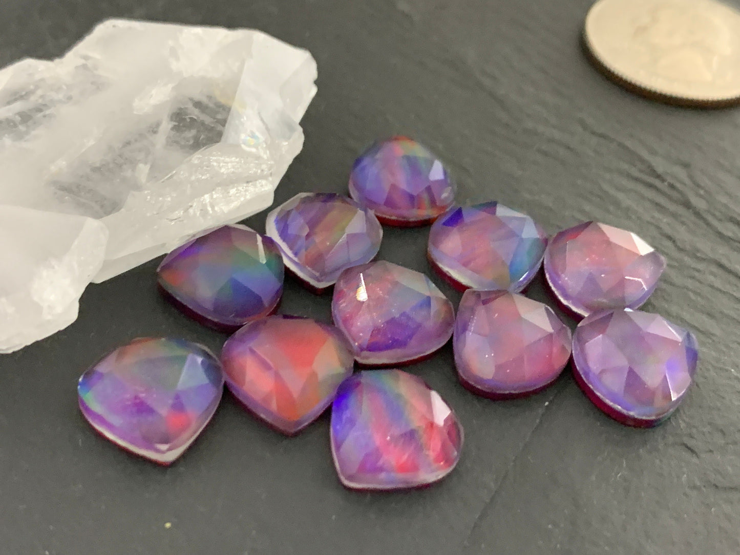 Faceted  Aurora Opal pear 12mm cabochon- Doublet cabochons