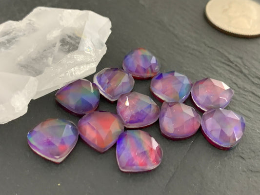 Faceted  Aurora Opal pear 12mm cabochon- Doublet cabochons