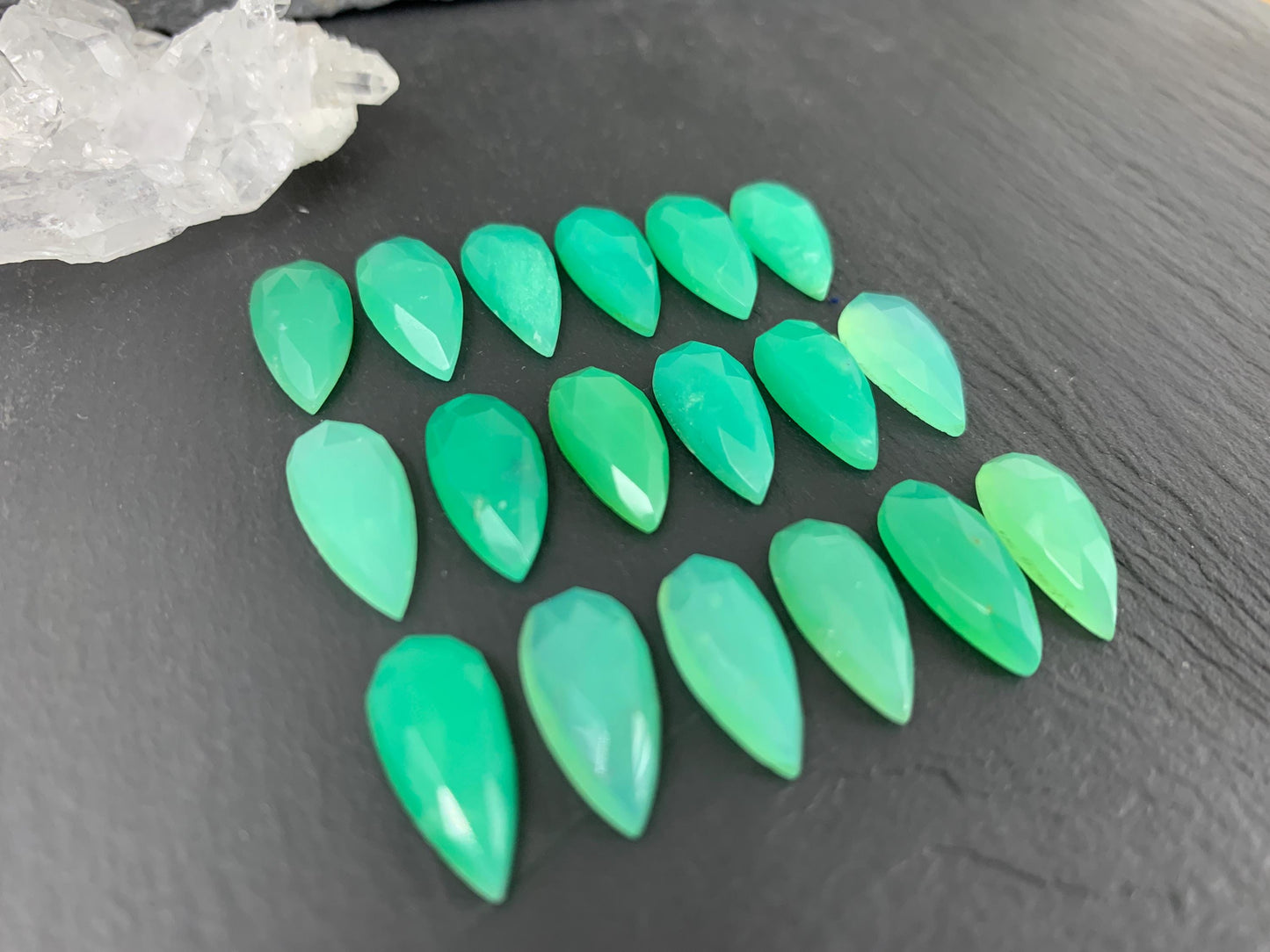 Faceted Chrysoprase pear 7x15mm cabochon