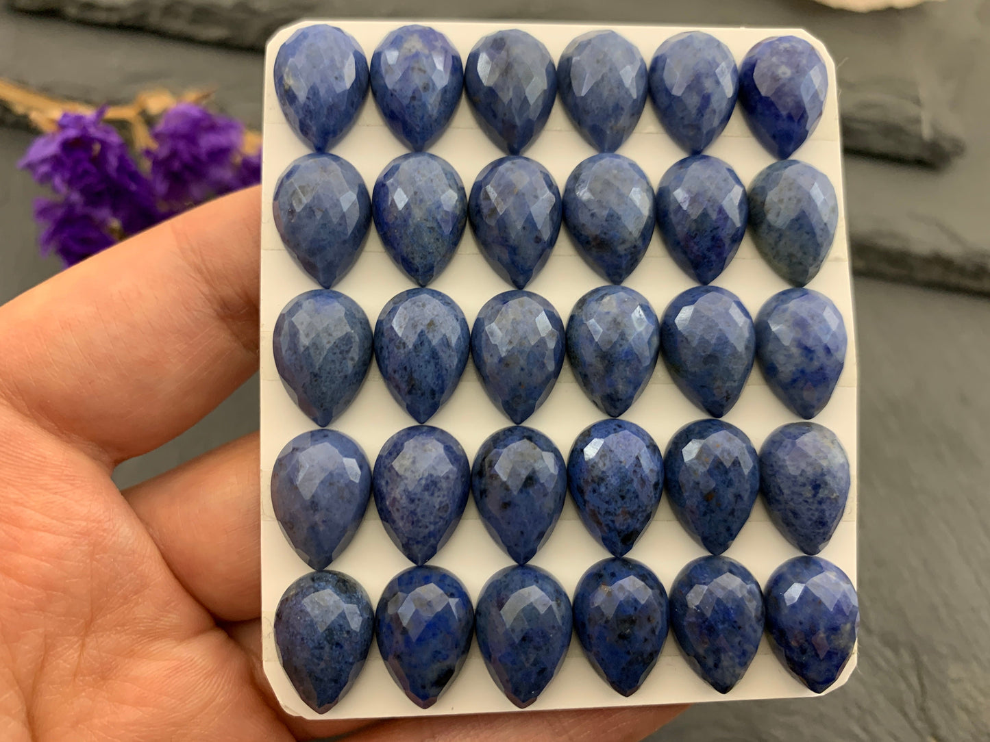 Faceted Dumortierite pear 10x14mm Cabochon - Calibrated Cabochons
