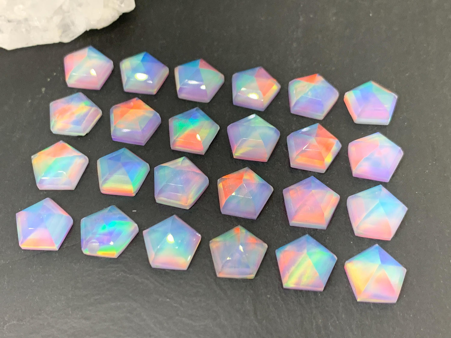 Faceted  Aurora Opal pentagon 10mm cabochon - Doublet cabochons/ Select your cabochon