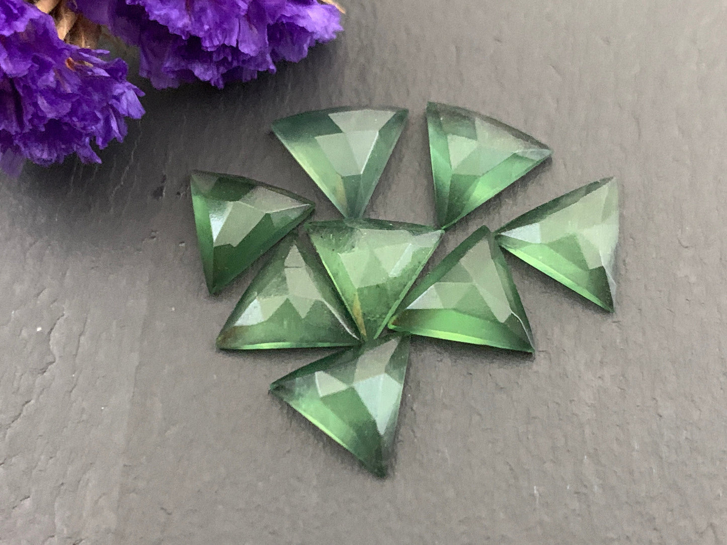 Faceted Serpentine triangle 10mm cabochon