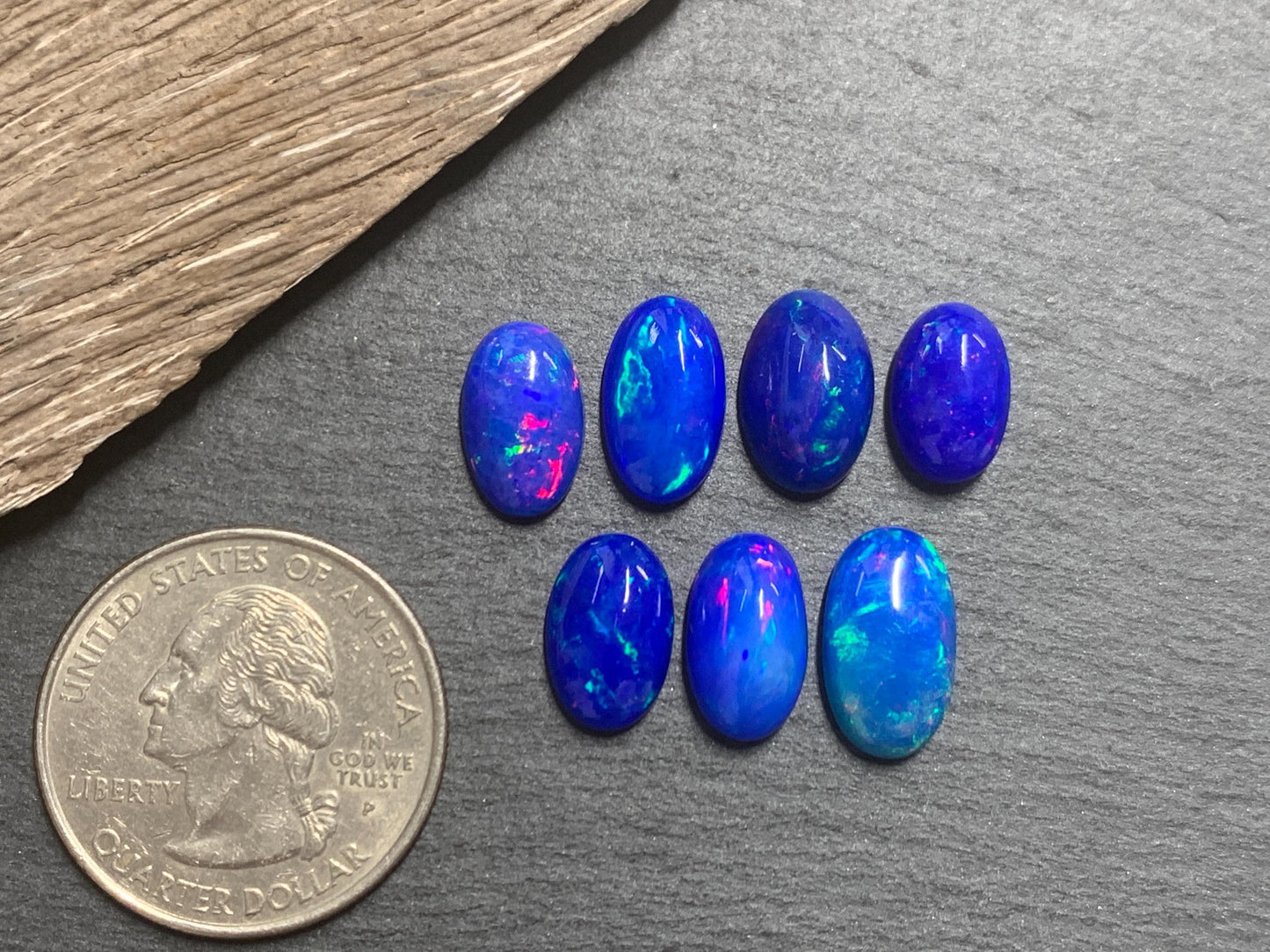 Ethiopian Opal oval 11-14mm long cabochon - Natural Opal smoked to blue color