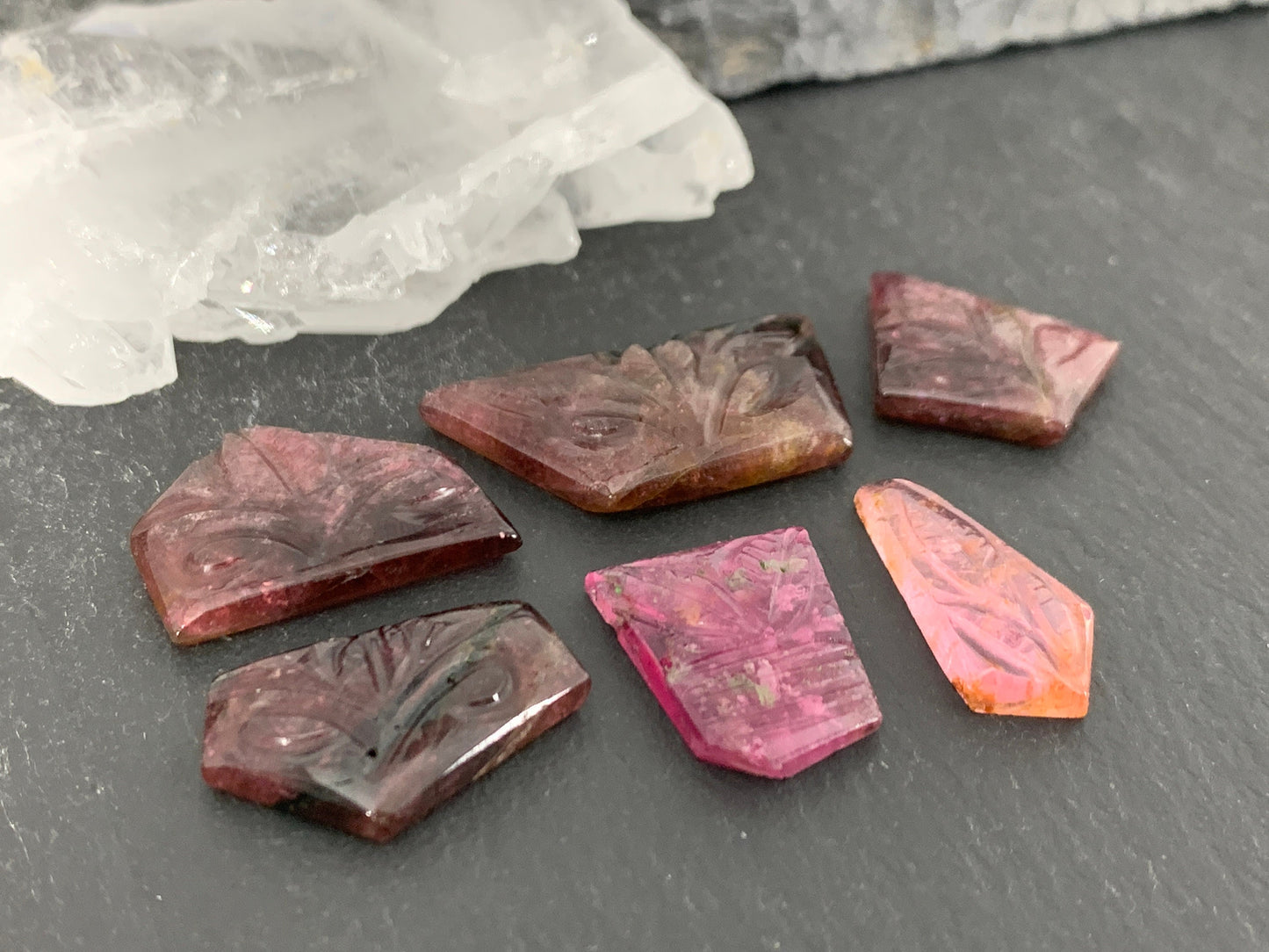 Carved Tourmaline free form 14-26mm long cabochon