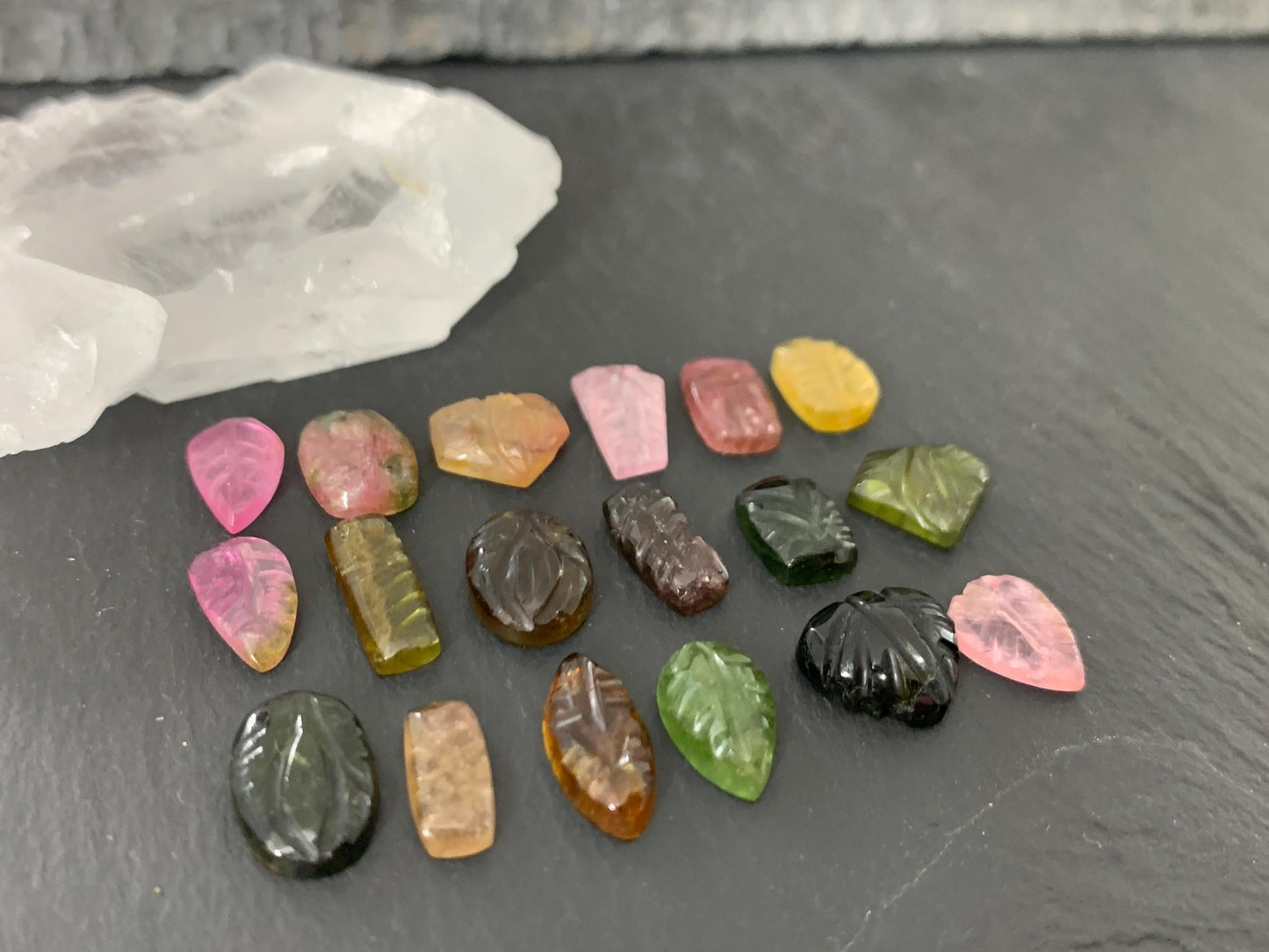 Carved Tourmaline free form 8-9mm long cabochon