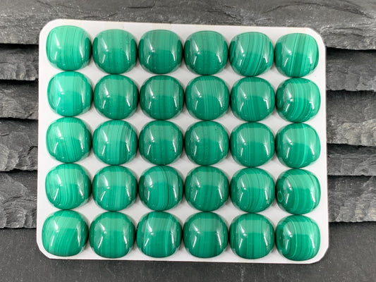 Malachite square cushion 12mm cabochon - Calibrated cabochons